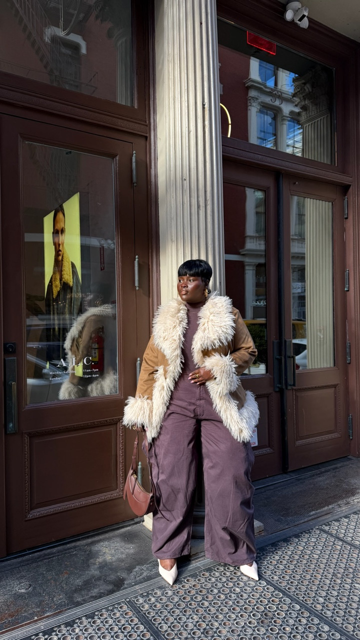 Plus size winter OOTD🤍 

This coat is everything I needed! The faux fur-trim suede coat is a popular trend right now and this one from Anthropologie definitely kept me warm! 

This is a more neutral winter outfit but this ash purple is so different for the season. I layered my Skims bodysuit with high-waisted cargo pants in the same color for an elevated everyday look. Added my kitten heels and a structured shoulder bag from Polene for that perfect chic cold-weather city outfit✨

#LTKPlusSize #LTKTall #LTKootd