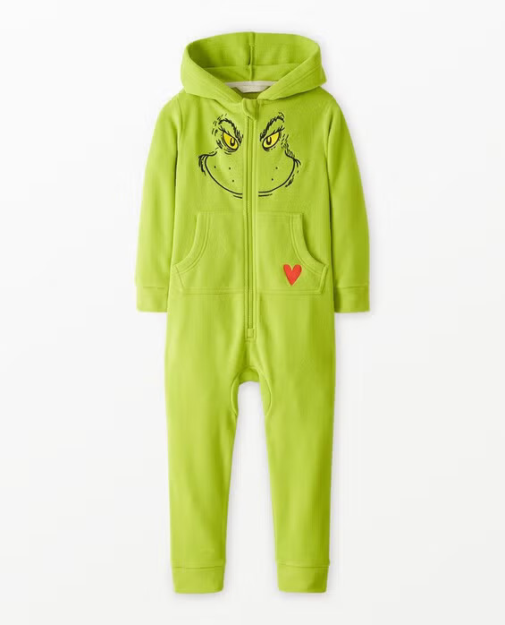 Girls' & Boys' Kids Dr. Seuss Grinch Costume Fleece Jumpsuit, Grinch in - Size Big Kids XS by Hanna Andersson | Family Matching Pajamas | Hanna Andersson