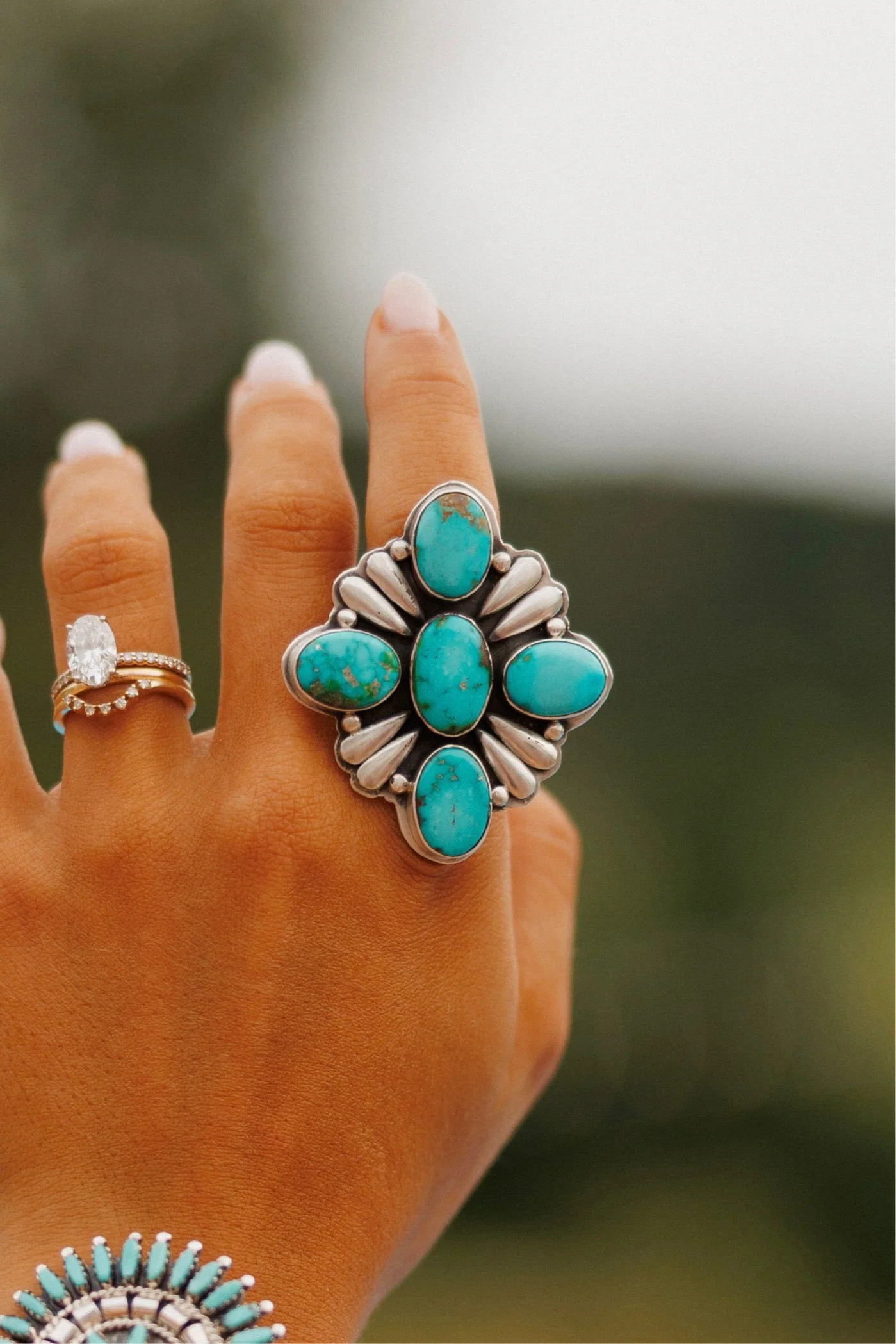 NEW!! "Canyon" Adjustable Kingman Turquoise Cluster Ring | Glitzy Bella
