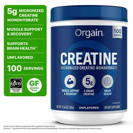 Orgain Creatine Monohydrate Micronized Powder, Unflavored, 100 servings, 17.64oz | Walmart (US)