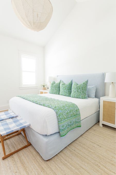 *Many of these items are currently on sale* Loving this bedding combo for spring in our bedroom! I bought both the colorful quilt and striped sheets last year so they’re now on clearance/sale! Also linking our light blue linen bed, rattan nightstands, ivory jute rug, faux baby’s breath and cane vase! I’ll include a look for less option for this bed and nightstand as well. See our full spring home tour here: https://lifeonvirginiastreet.com/2024-spring-home-tour/.
.
#ltkhome #ltkfindsunder50 #ltkfindsunder100 #ltkstyletip #ltkvideo #ltkseasonal coastal decor, coastal decorating, amazing home, Serena & lily bed 

#LTKSaleAlert #LTKHome #LTKSeasonal