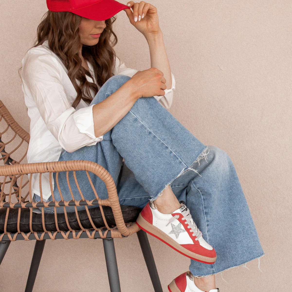 Vintage Red Star Sneakers for Women | Glitter Lace-Up Shoes | Krush Kandy