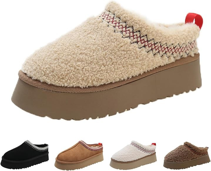 Fashion plush platform Short Ankle boots Women's fashionable Fur Fleece Lined slippers Comfortabl... | Amazon (CA)