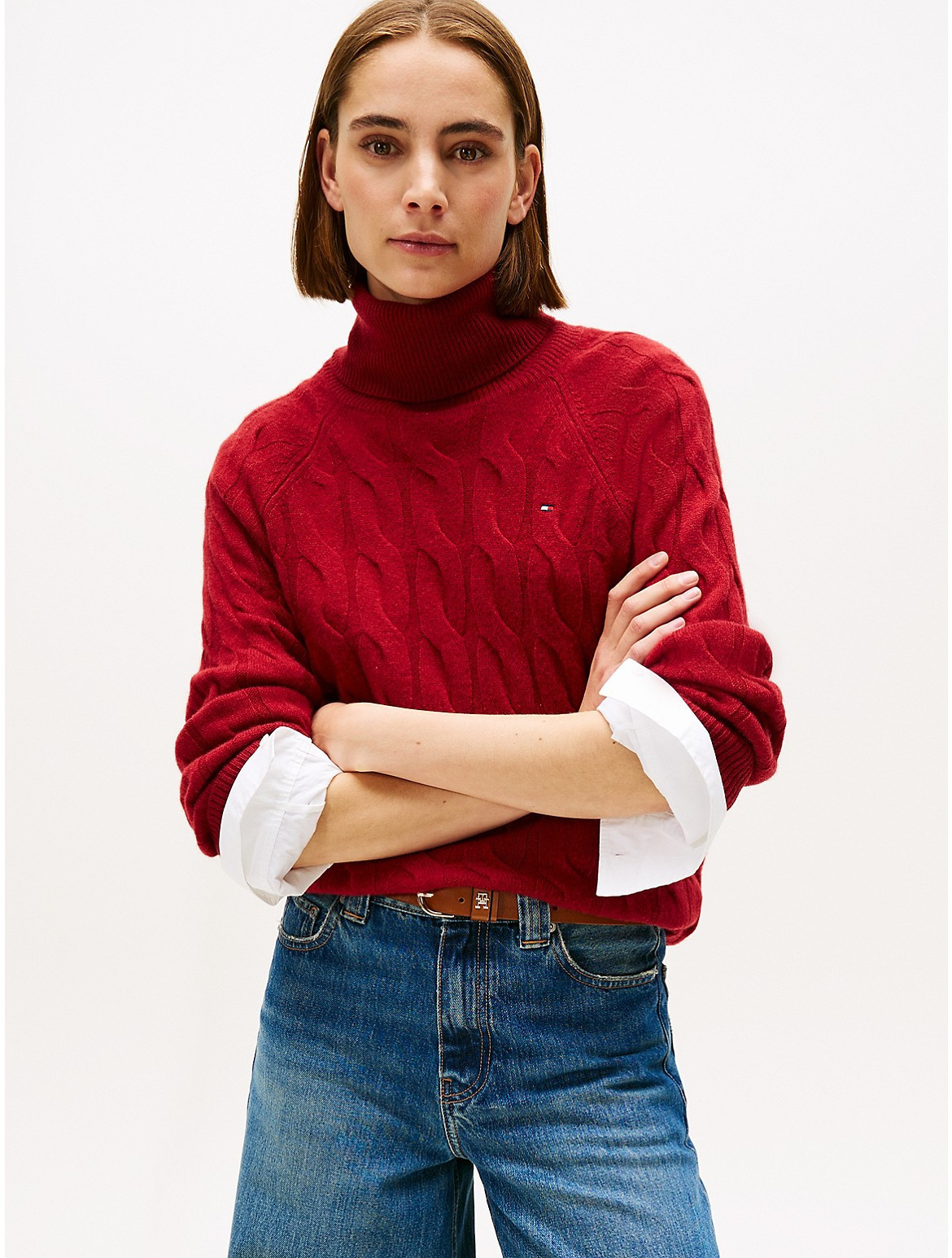 Tommy Hilfiger Women's Wool Cable Knit Turtleneck Sweater - Red - S | Tommy Hilfiger (US)