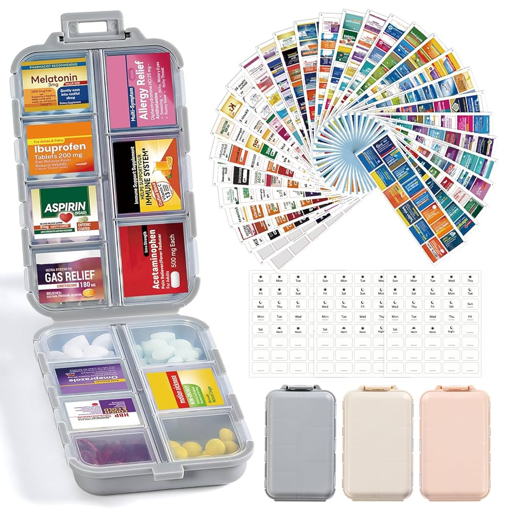3 Pack 14 Grids Travel Pill Organizer Box with 415-Pcs Medicine Name Labels - Pocket Daily Pharma... | Amazon (US)