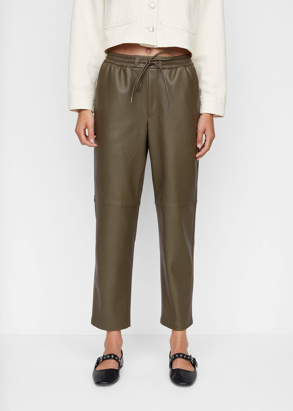 Leather-effect elastic waist trousers -  Women | Mango USA | MANGO (US)
