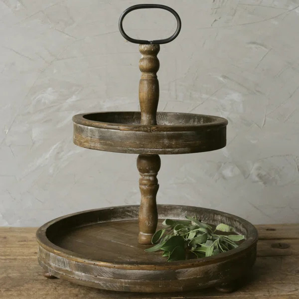 Round 2-Tier Stand Ottoman/Coffee Table Serving Tray | Wayfair North America