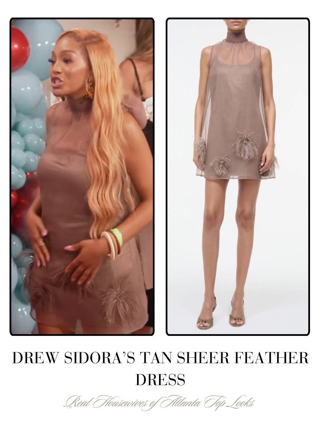 Drew Sidora’s Tan Sheer Feather Mini Dress 