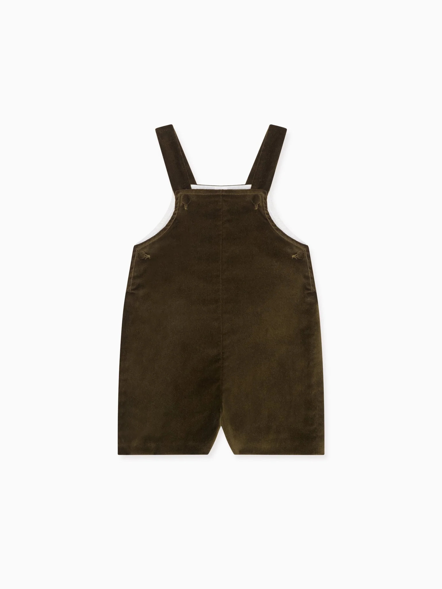 Olive Buganvilla Velvet Baby Dungarees | La Coqueta (US)