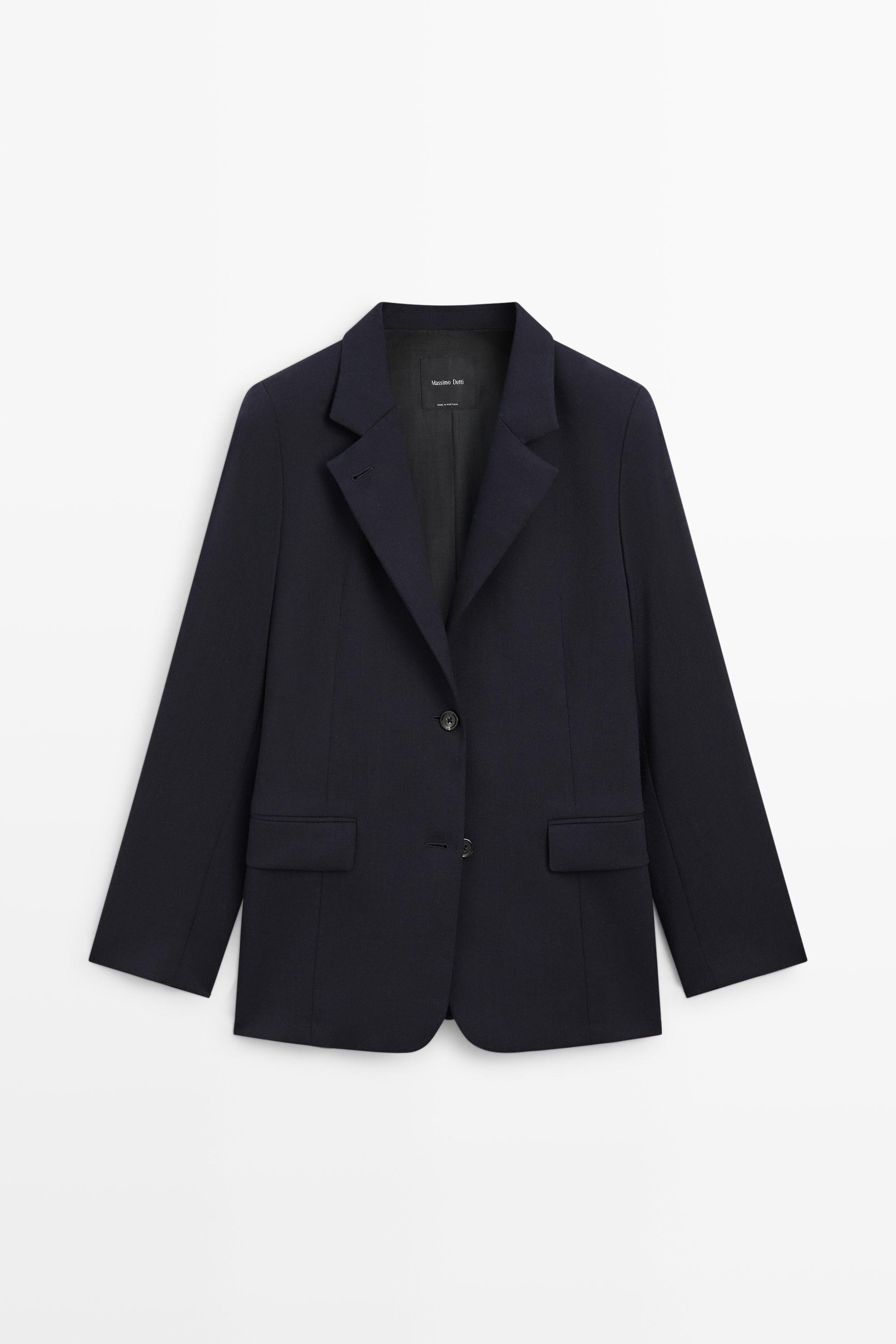Suede wool-blend blazer with stand collar - DEEP BLUE | Massimo Dutti UK