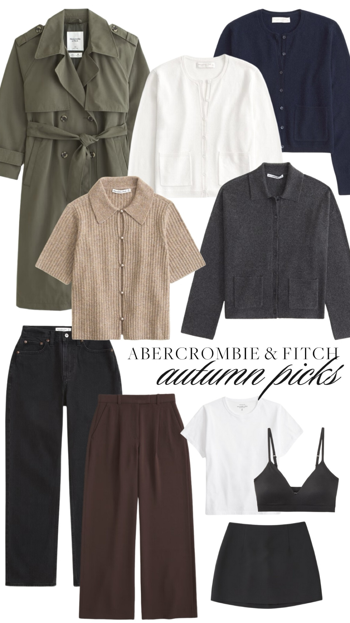 My favourite autumn pieces at Abercrombie and Fitch 🤎🍁 Use my discount code AFKATE for an extra 15% off (they’re currently doing 25% off autumn favs and you can stack the codes!) 

Covering all your cozy capsule basics, cashmere cardigans, trench coats, tailored trousers and jeans, white tee and black skirt

#FashionMonth #LTKsale #LTKautumn
