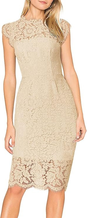 MEROKEETY Women's Sleeveless Lace Floral Elegant Cocktail Dress Crew Neck Knee Length for Party | Amazon (US)