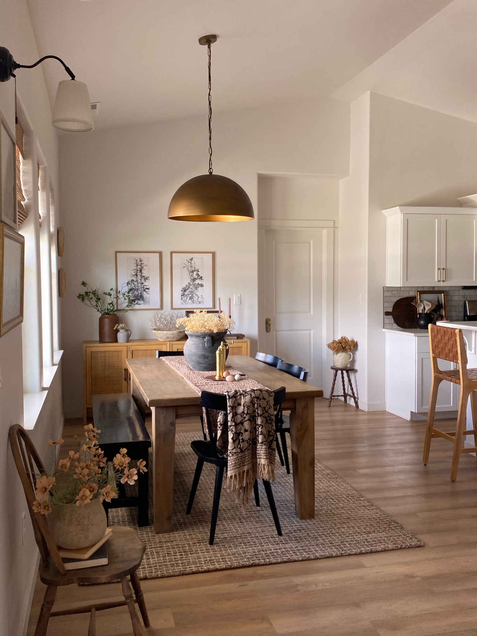 Dining room inspo, dining room decor, checkered area rug, dome pendant light, black dining chair, Dining room inspiration, modern rustic vibe, home decor, black dining chairs, checkered jute rug, roman shades, cabinet, dome lighting, affordable decor, neutral decor, look for less, Target style, organic modern, brass dome lighting, salt and pepper mills, rustic dining room table, Kantha quilt, collected vibe, brass salt and pepper mills


#LTKFind #LTKunder50 #LTKhome