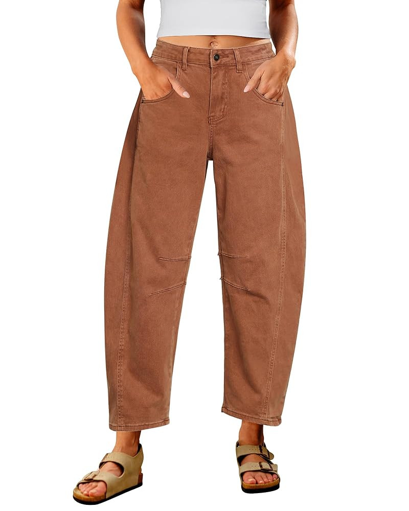 Utyful Barrel Jeans Women Cropped Baggy Trendy High Waisted Distressed Loose Stretch Denim Trouse... | Amazon (US)