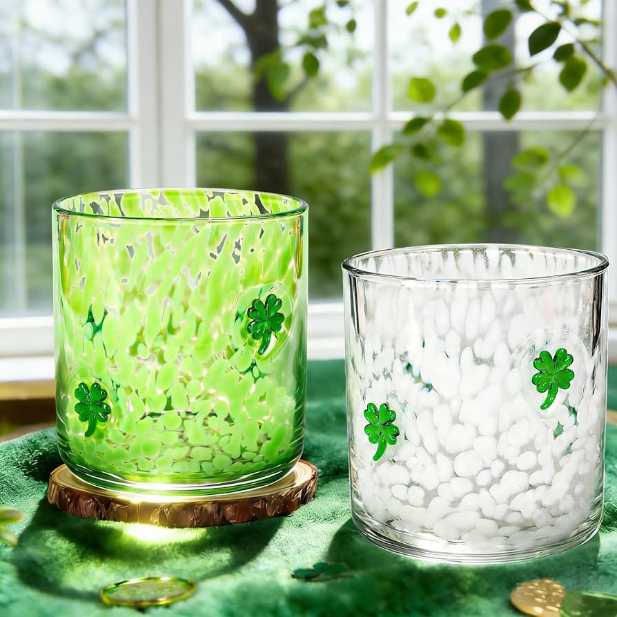 St. Patrick's Day Shamrock Icon Juice Glasses 14oz Lucky Clover Green Clear Stemless Wine Drinkin... | Amazon (US)