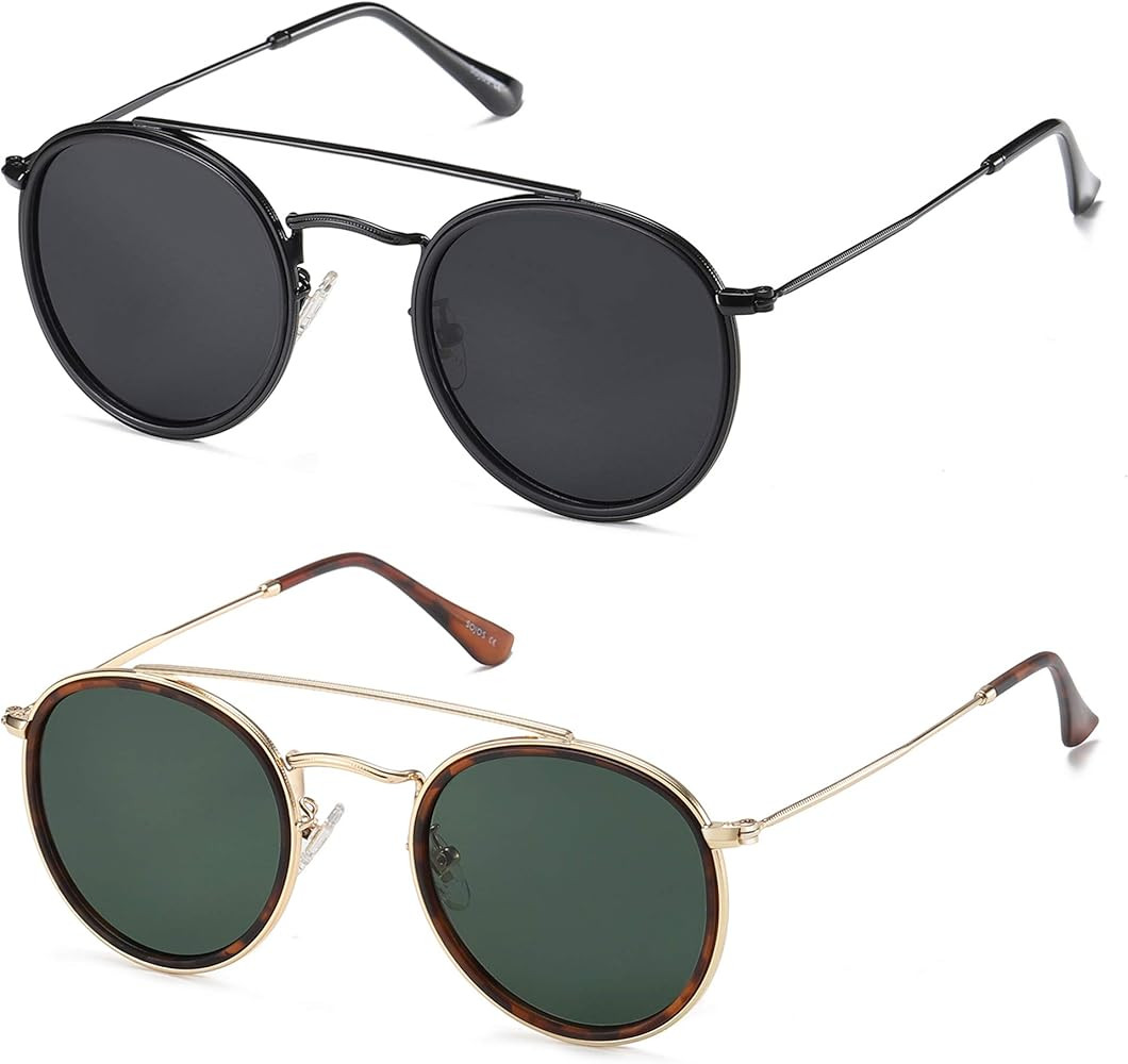 SOJOS Small Retro Round Polarized Sunglasses UV400 Double Bridge Sunnies SUNSET SJ1104 | Amazon (US)