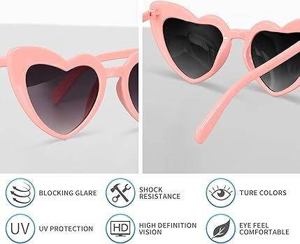 6 Pack Vintage Heart Shaped Cat Eye Sunglasses for Women Girl Bulk Retro Sunglasses for Bridal Ba... | Amazon (US)