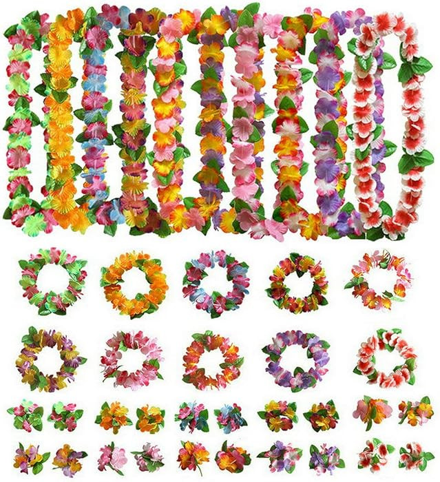 40 PCS Hawaiian Luau Leis,Tropical Luau Party Supplies of Hula Garland Necklaces Bracelets Headba... | Amazon (US)