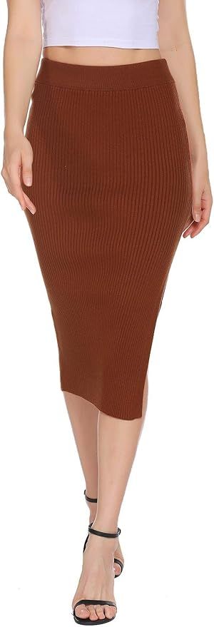 HOTLOOX Women's Plus Size Basic Plain Stretchy Ribbed Knit Split High Waist Full Length Sweater S... | Amazon (US)