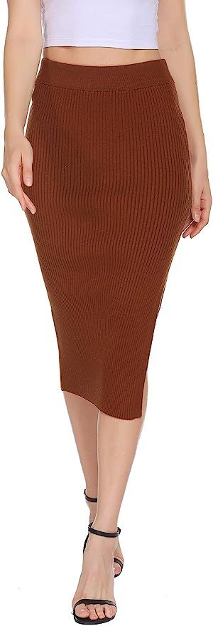 HOTLOOX Women's Plus Size Basic Plain Stretchy Ribbed Knit Split High Waist Full Length Sweater S... | Amazon (US)
