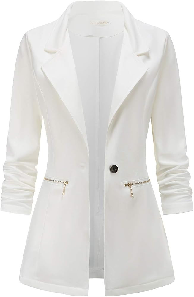 Genhoo Women's Long Sleeve Blazer Open Front Cardigan Jacket Work Office Blazer with Zipper Pocke... | Amazon (US)