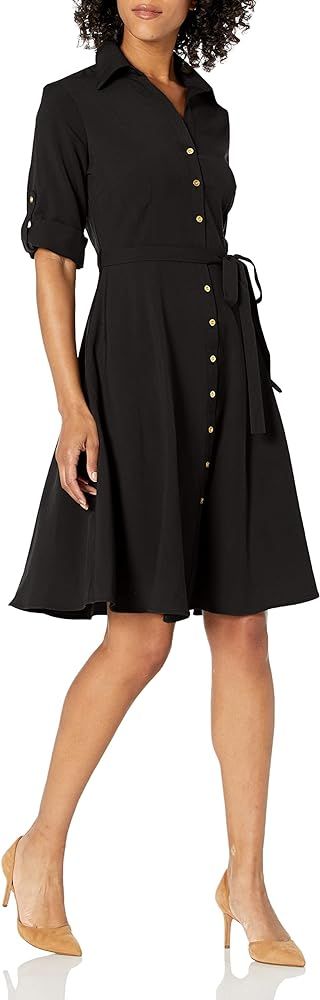 Sharagano Women's Button Front Pleated Shirt Casual Dress | Amazon (US)
