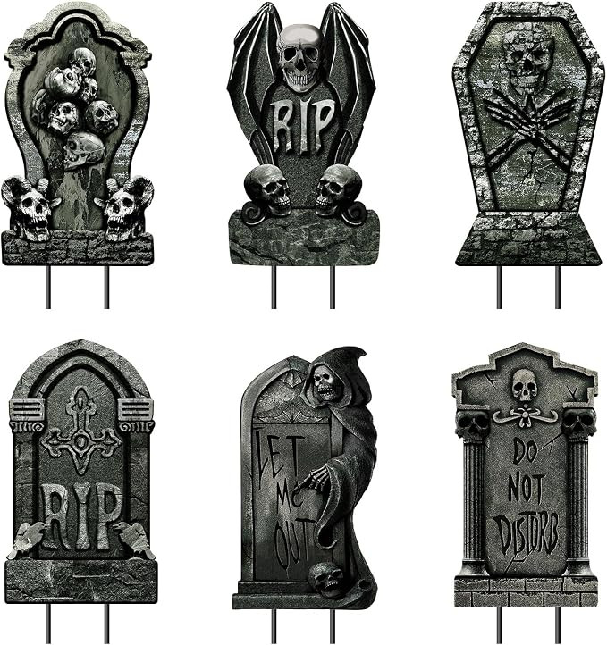 6 Pack Halloween Tombstone Yard Signs with Stakes, Graveyard Decorations | Amazon (US)