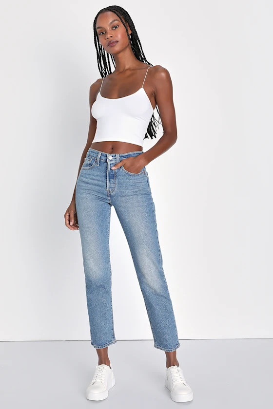 Wedgie Straight Fade Medium Wash High-Rise Cropped Jeans | Lulus (US)
