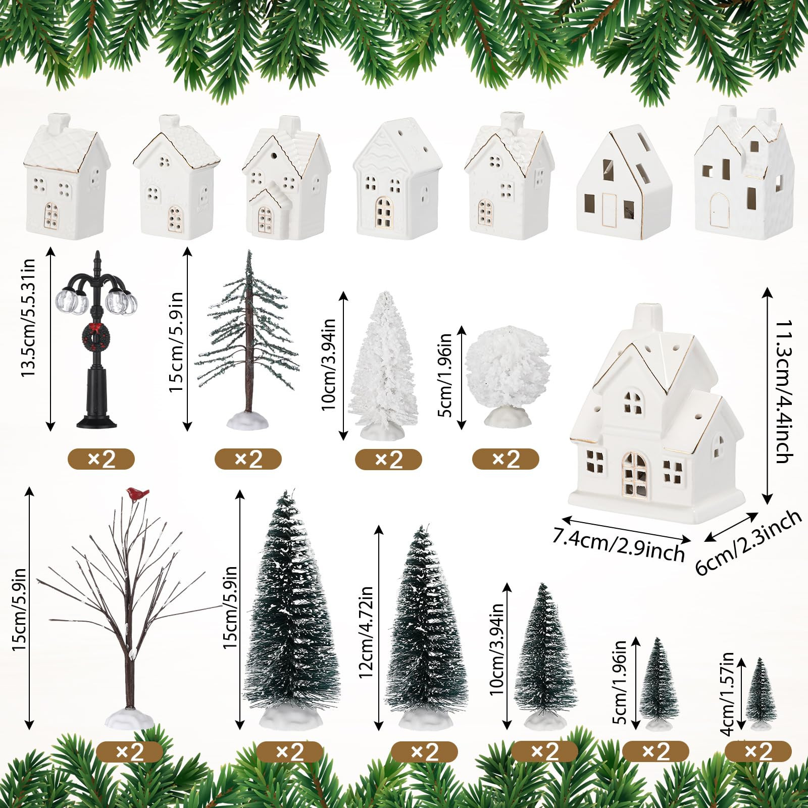 Wesiti 28 Pcs Ceramic LED Christmas Village Set Include 8 LED White Christmas Village Houses 18 X... | Amazon (US)