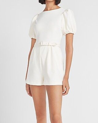 Belted Puff Sleeve Romper | Express