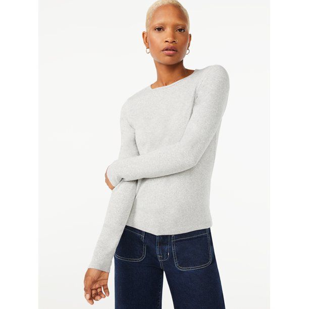 Free Assembly Women's Long Sleeve Rib Crew - Walmart.com | Walmart (US)