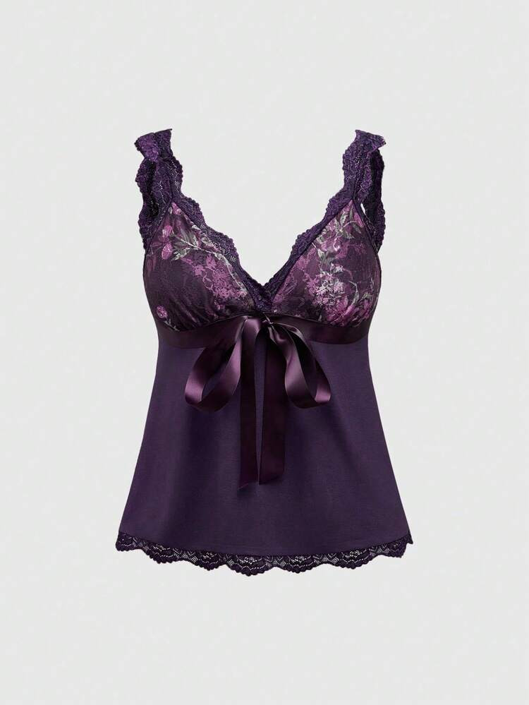 ROMWE Fairycore Spring/Summer Valentine's Day Women Rose Lace Pattern Camisole | SHEIN