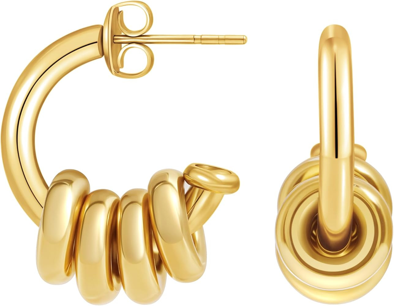 18K Gold Plated Hoop Earrings Stainless Steel Hypoallergenic Earrings Gold and Silver Two Tone Cu... | Amazon (US)