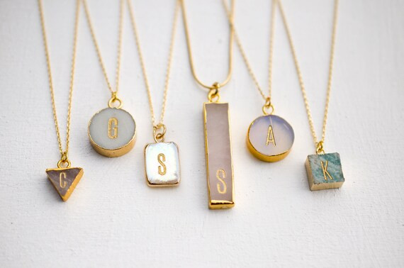 Pastel initial stone necklace, Pearl initial, rose quartz pendant,birthstone necklace,opalite,ama... | Etsy (US)