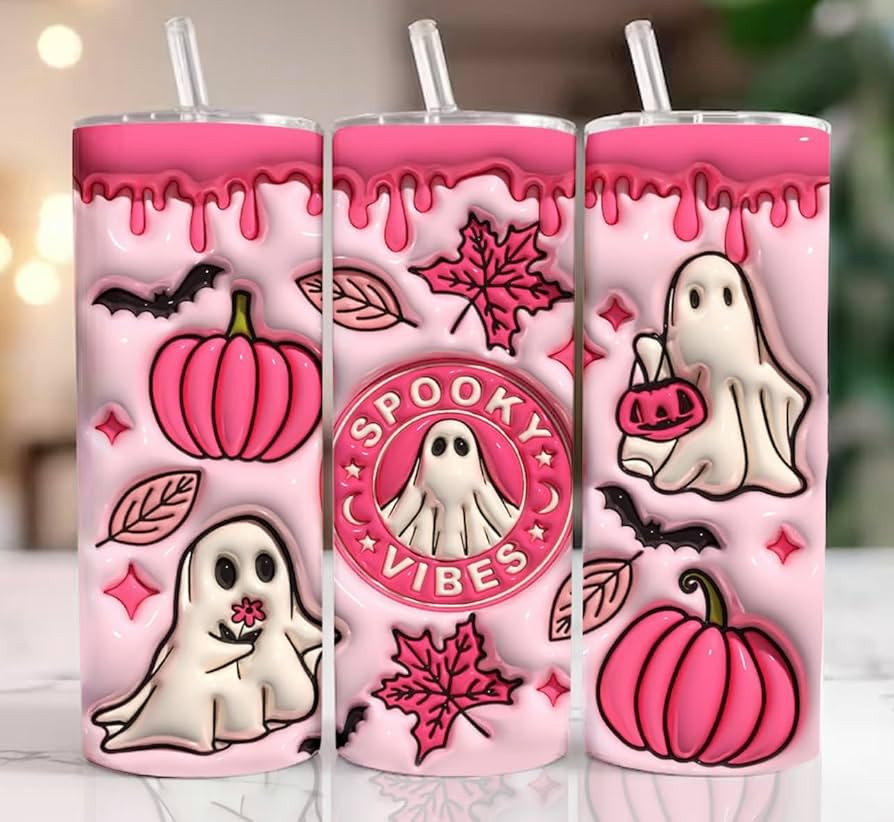 Spooky Pink Halloween Drip 20oz Tumbler Pumkin Ghost Fall Spooky Vibes Gift for Mom, Daughter, be... | Amazon (US)