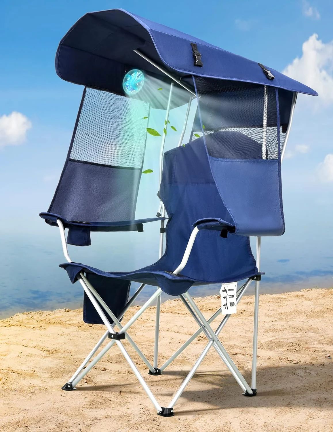 Canopy Beach Chair with Fan, Beach Chair with Canopy Shade, Cup Holder, Side Pocket for Outdoors ... | Walmart (US)