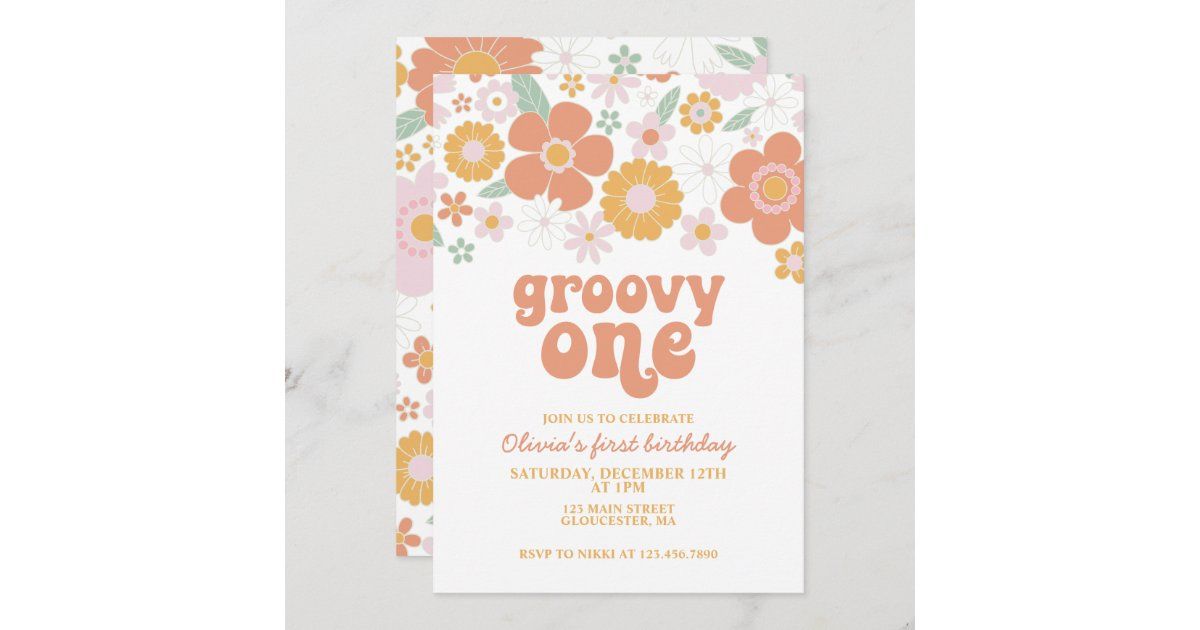 Groovy One Retro Floral first birthday Invitation | Zazzle | Zazzle