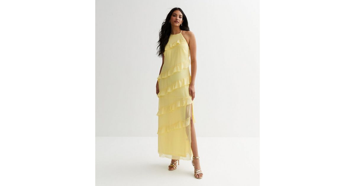 Pale Yellow Tiered Halter Midaxi Dress
						
						Add to Saved Items
						Remove from Saved It... | New Look (UK)