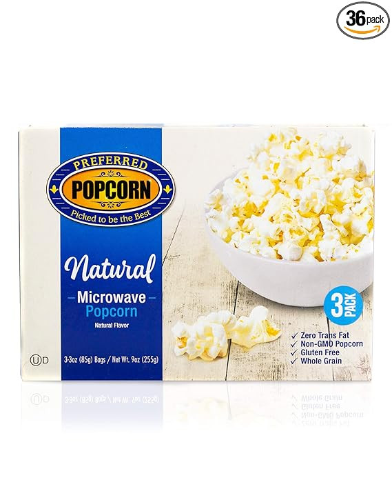 Preferred Popcorn Natural Microwave Popcorn, 36 Pack, Non-GMO 100% Whole Grain Gluten Free | Amazon (US)