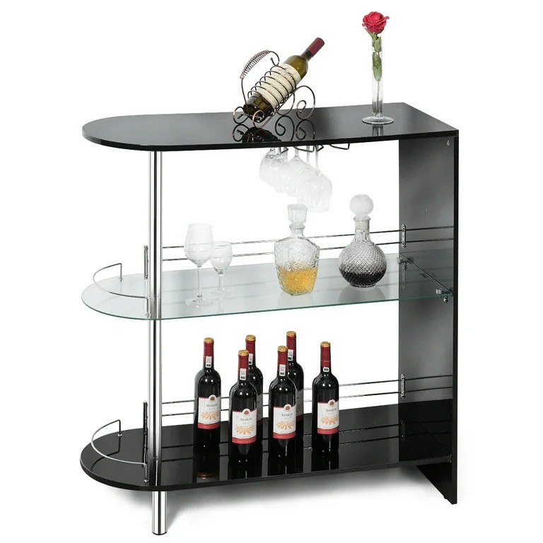 Costway Wine Rack Unit w/Tempered Glass Shelf & Glass Holders Glossy  Black | Walmart (US)