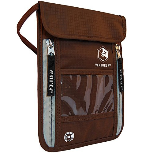 VENTURE 4TH Passport Holder Neck Wallet with RFID Blocking Nylon Lining - Hidden Neck Pouch for Travel (Brown) | Amazon (US)