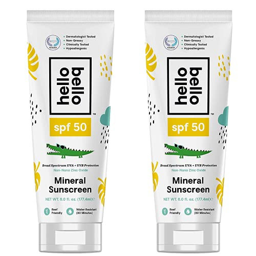Hello Bello Sunscreen Mineral Lotion with Zinc Oxide - 30 SPF Broad Spectrum UVA/UVB Protection - Water Resistant, Hypoallergenic, Dermatologist & Clinically Tested - 3 Fl Oz (Pack of 2) | Amazon (US)