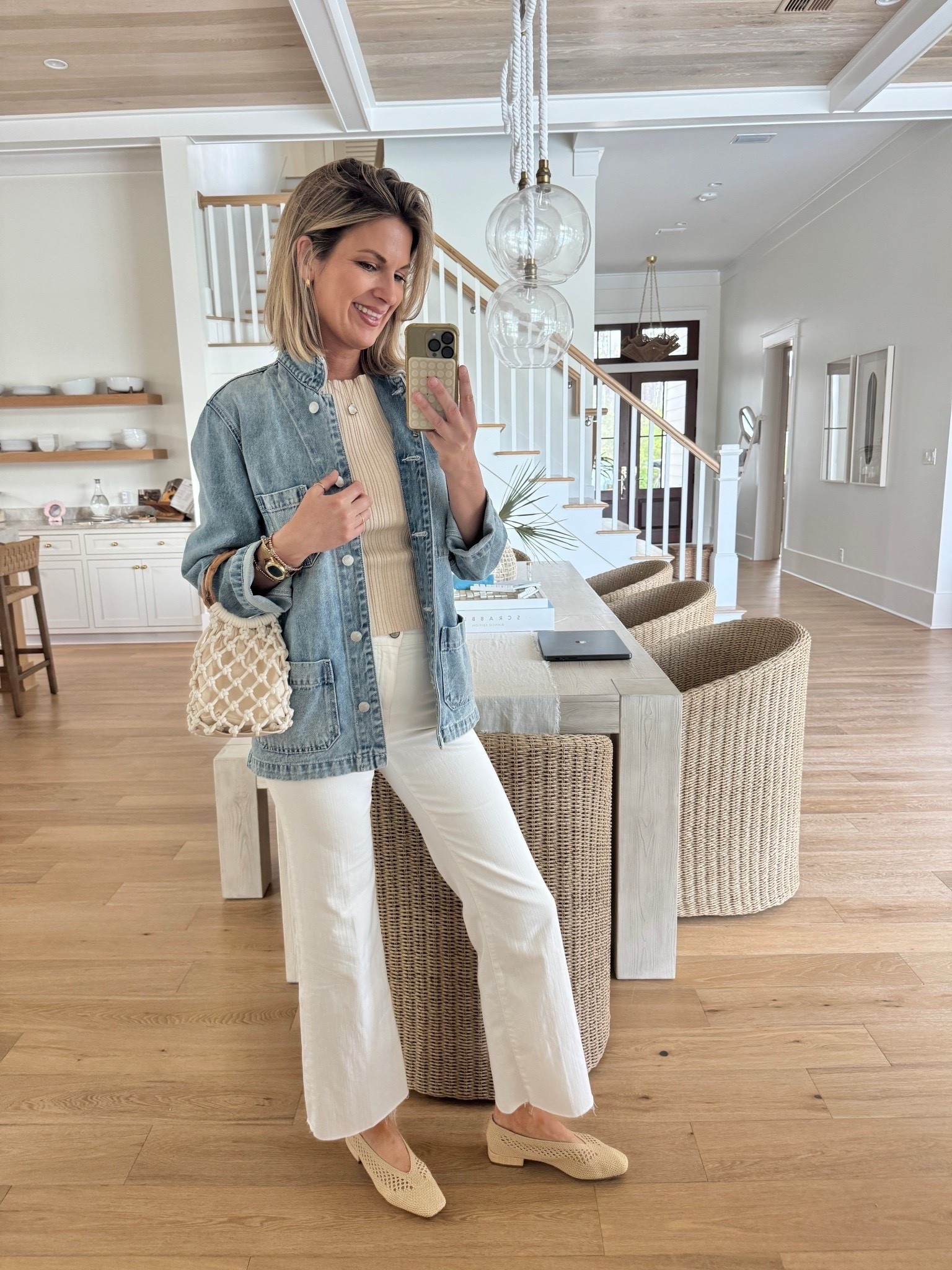 Several influencers asked me to try on this denim jacket and ordered it after I wore it at the top creator summit. I have size small in the jacket and top and 27 tall in the white jeans.  

#LTKTall #LTKootd #LTKOver40