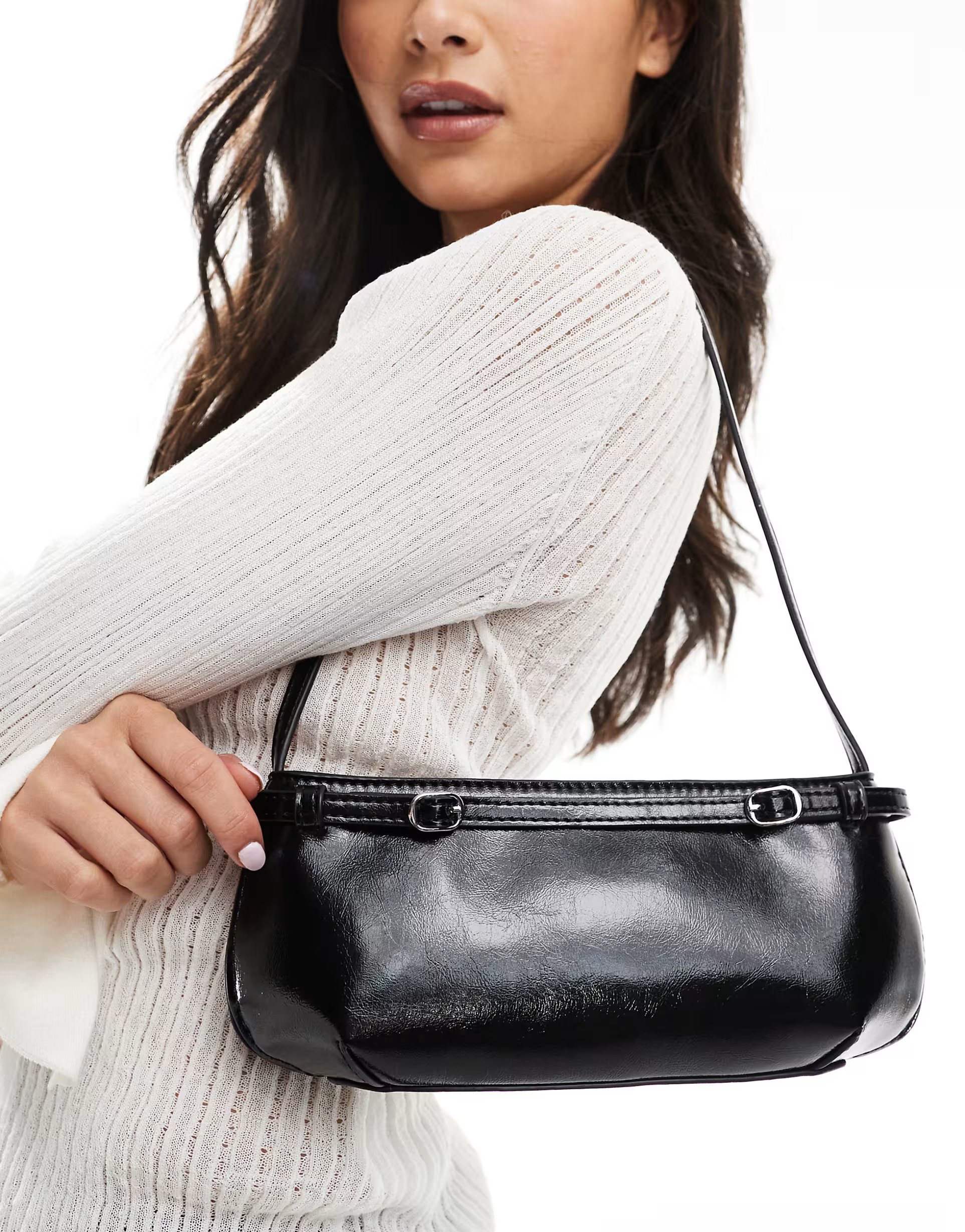 ASOS DESIGN shoulder bag with buckle detail in black | ASOS (Global)