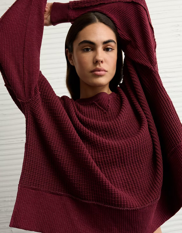 AE Big Hug Crew Neck Waffle Sweatshirt | American Eagle Outfitters (US & CA)