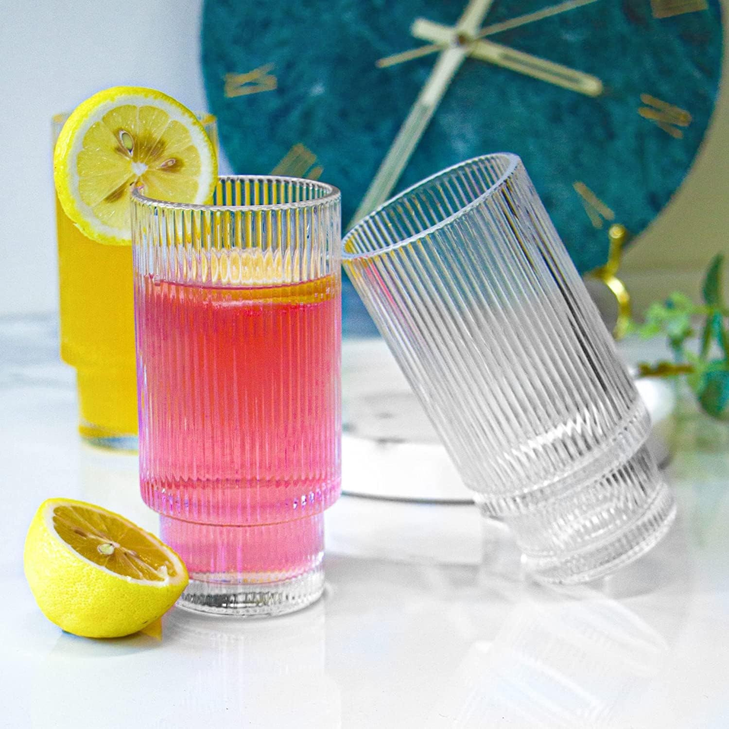 MUJUZE Verre Strié avec Paille en Verre,Lot de 4-310 ML Verre Smoothie,café,Long Drink, Transpa... | Amazon (FR)
