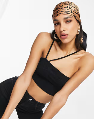 ASOS DESIGN medium polysatin headscarf in monogram print | ASOS (Global)