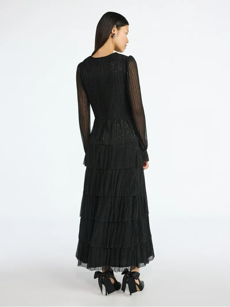 Scoop Women's and Women's Plus Glitter Ruffle Maxi Dress, Sizes XS-4X | Walmart (US)