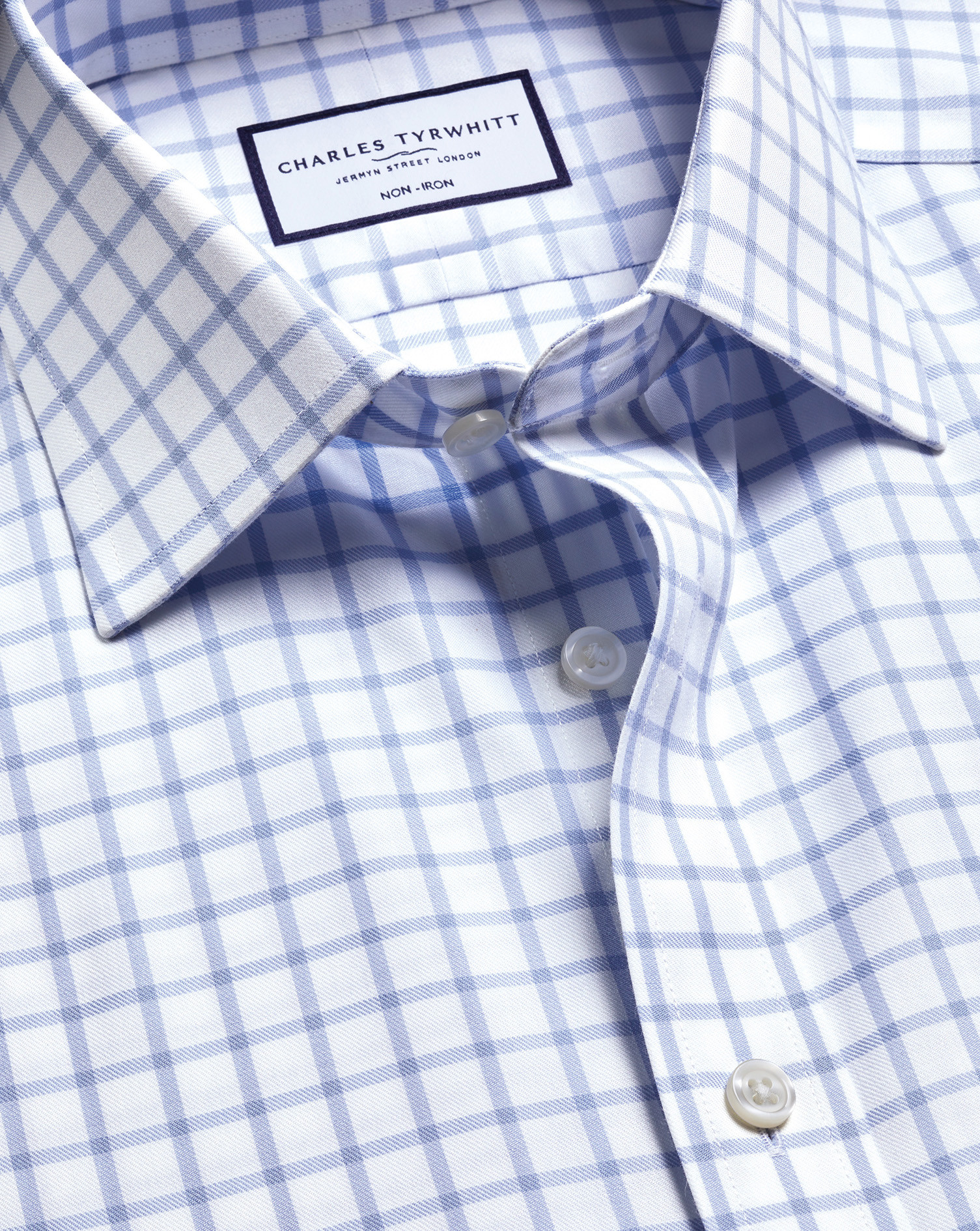 Non-Iron Twill Check Shirt - Sky Blue | Charles Tyrwhitt