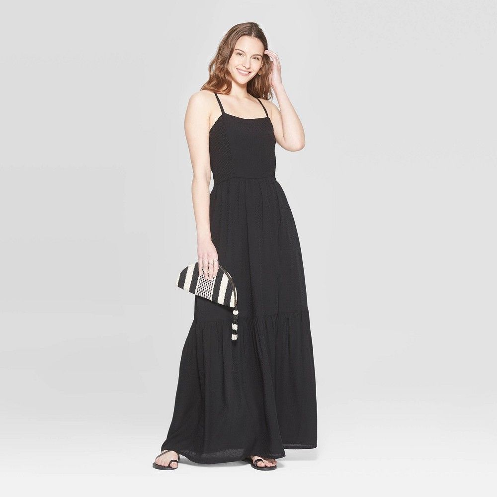 Women's Sleeveless Square Neck Tiered Maxi Dress - Universal Thread Black XL | Target